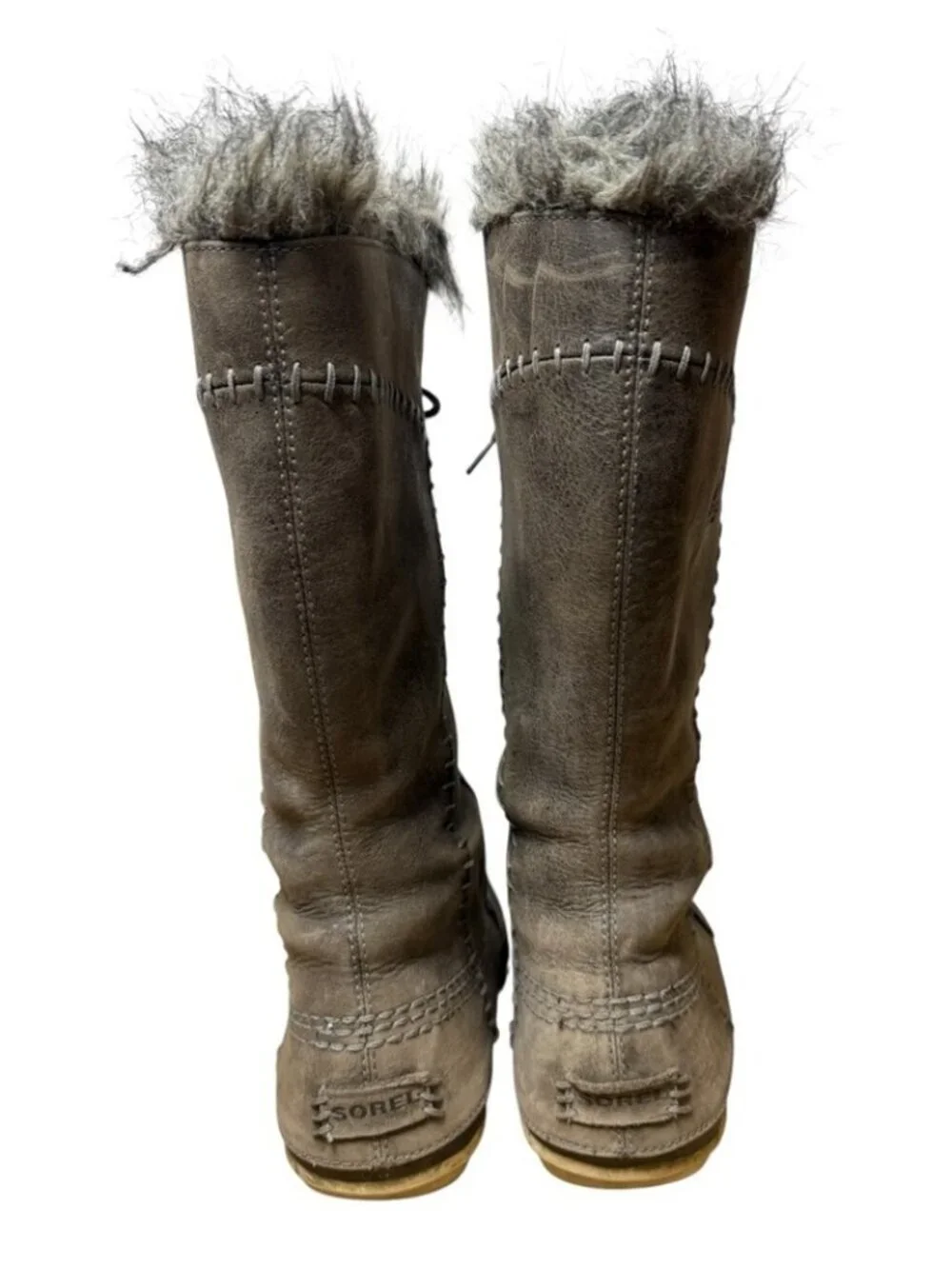 Sorel Cate The Great Tall Waterproof Leather Winter Snow Boots Wmn’s Size 6 Grey
